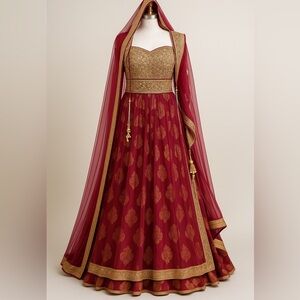 Elegant Maroon and Gold Women's Dress